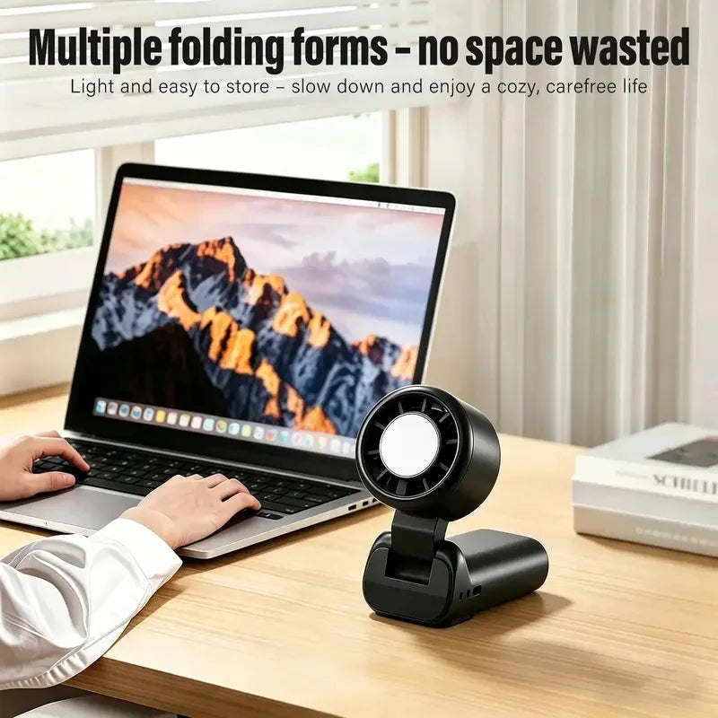 USB Rechargeable Foldable Fan, Portable Ice Cooling Handheld Fan 3600mAh, 90° Adjustable, 5 Speed Wind, 3 IN 1 Hand Fans Vue
