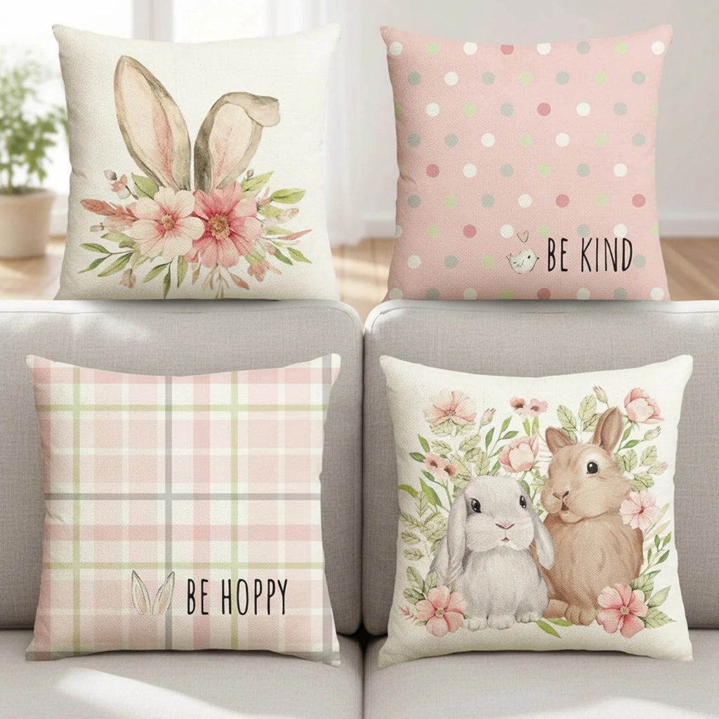 4-Pack Easter Bunny Throw Pillow Covers | Spring Cushion Cases 18x18 Decorative Pillow Covers Vue