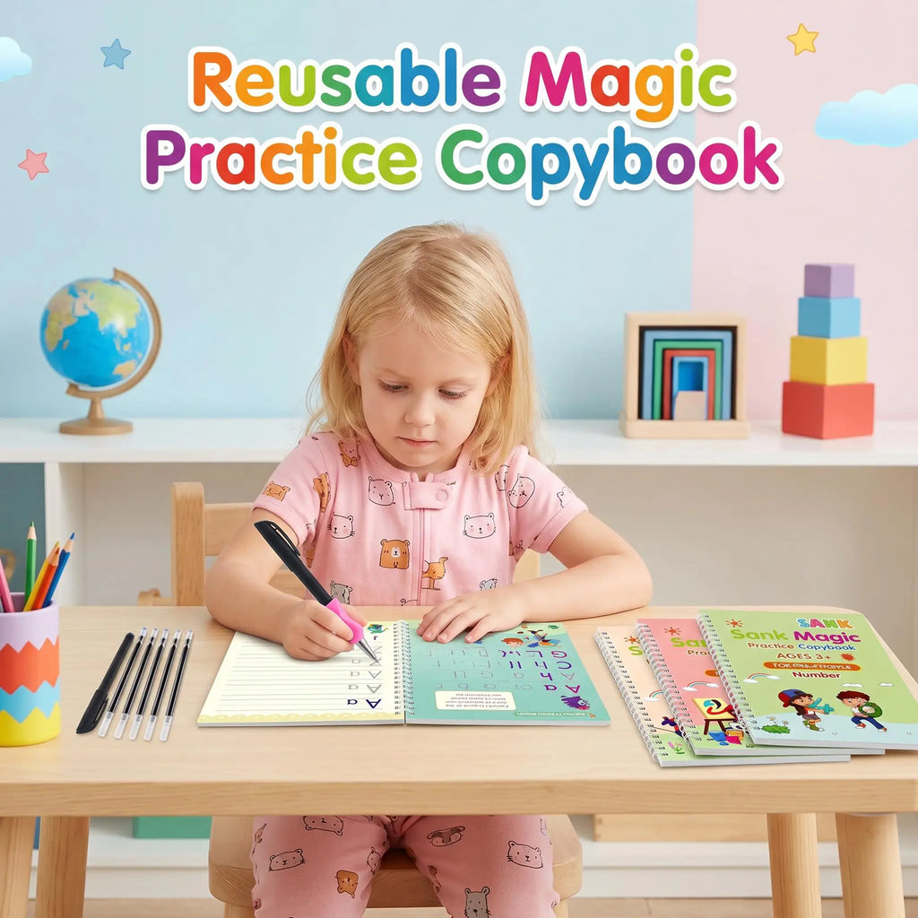 Reusable Magic Practice Copybook Kids Grooved Handwriting Tracing Book with Pen Holder Preschool Learning Supplies Birthday Gift Vue
