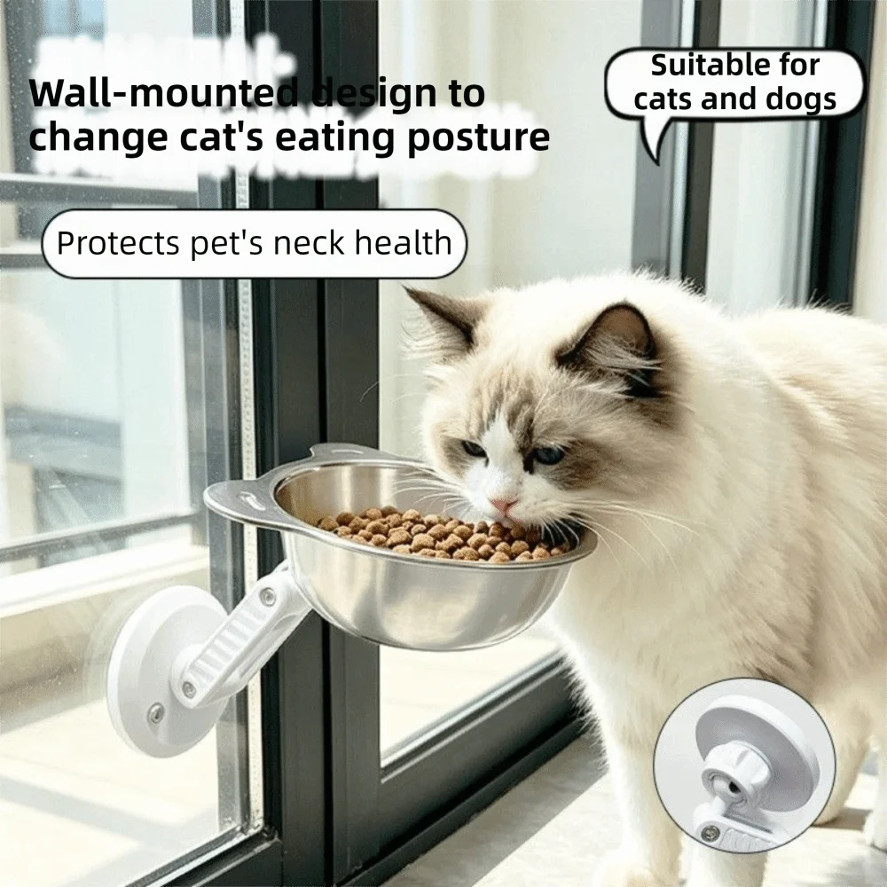 Stainless Steel Magnetic Cat Bowl Space Saving Height Adjustable Dogs Water Bowl No-Drill Leak-Proof Cervical Spine Bowl Kennels Vue