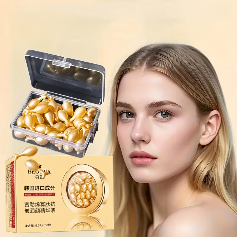 50 Capsules of Hyaluronic Acid Facial Essence/Emulsion Capsules — Unscented Moisturizing Capsule Essence, Hydrating and Moisturizing, Suitable for All Light Skin Types, Unisex Daily Light Skincare Vue