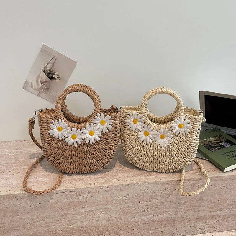 Handwoven Straw Shoulder Bag For Women Rattan Half-Moon Beach Handbag Aesthetic Summer Hollow Out Crossbody Bag Female Vue