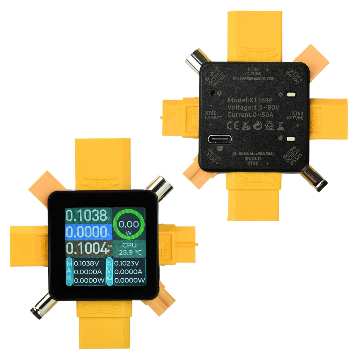XT369P RC Power Analyzer XT30 XT60 XT90 DC4.5-80V 4000W 30A Digital Voltage Current Watt Meter Battery Capacity Energy Tester Vue