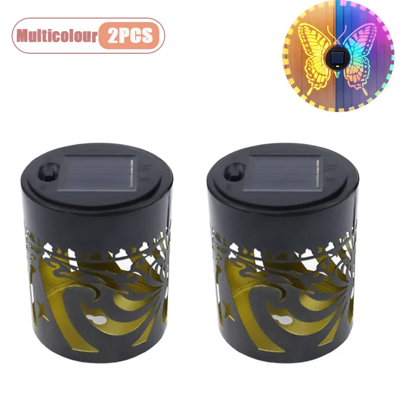 1-8PCS Solar Butterfly Wall Wrought Iron Hollow Projection Vintage Pattern Shadow for Outdoor Fence Balcony Landscape Lighting Vue Multicolour-2PCS