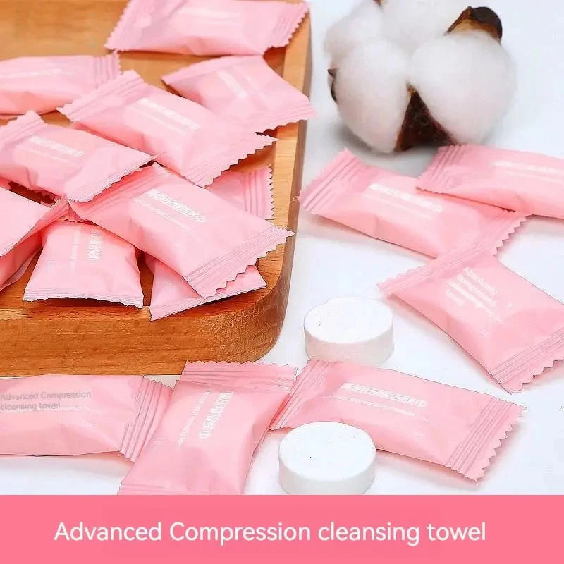For Sensitive Compressed Bag 50PCS Compressed Towels Travel In Suitable Skin Cotton Cleansing Towel Disposable Face Pack Vue