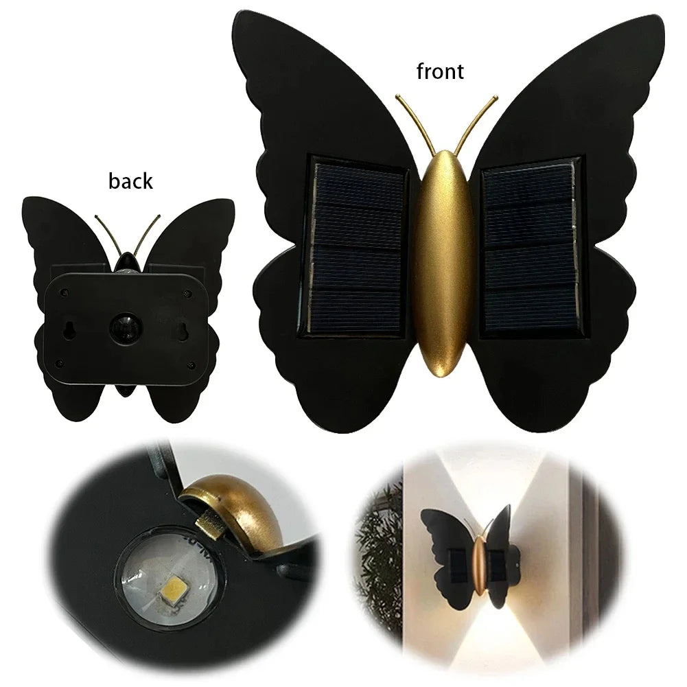 1-5PCS Solar Butterfly Wall Light IP65 Waterproof Modern Accent Lamp for Outdoor Stair Hallway Patio Balcony Garden Fence Vue