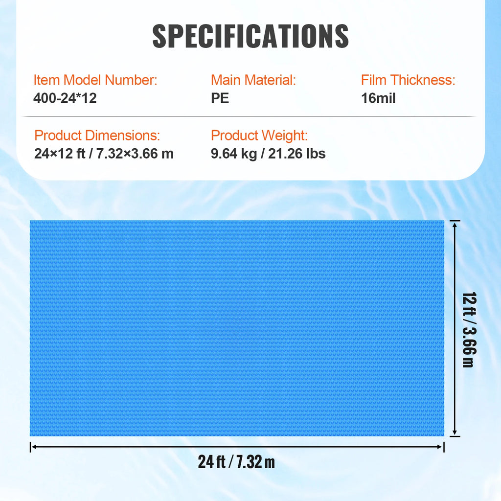 SucceBuy 12 Mil Rectangle Solar Pool Cover – Inground & Above Ground Solar Pool Cover Vue 24x12ft 16mil CZECH REPUBLIC
