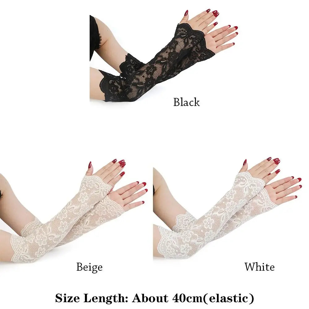 Summer Lace Thin Arm Sleeves Finger Mittens Fingerless Gloves Cycling