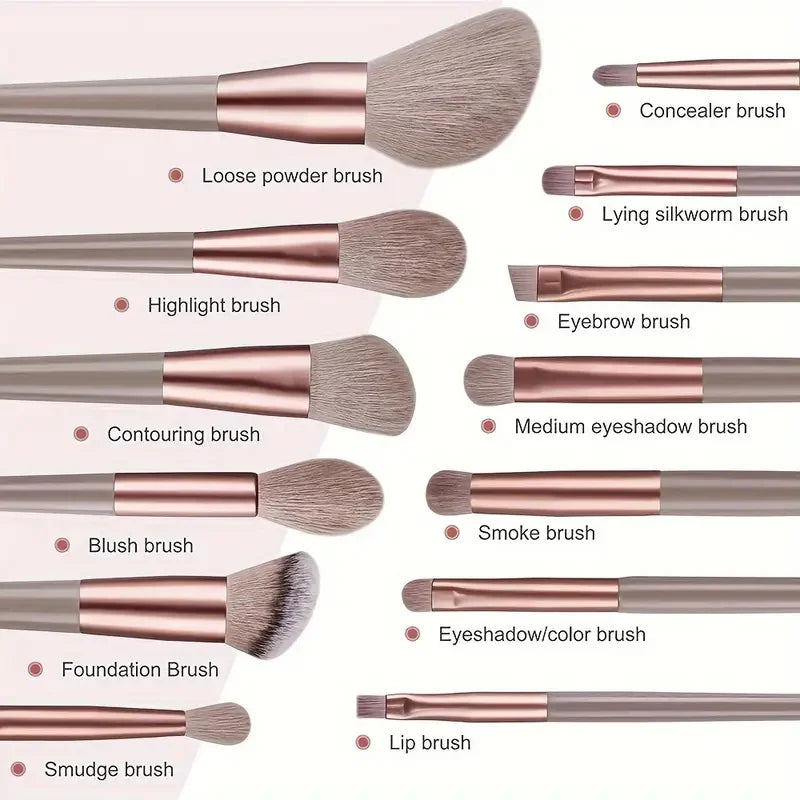 13Pcs Makeup Brushes Tool Set Cosmetic Powder Eye Shadow Foundation Blush Blending Beauty Make Up Brush For Makeup Starters Gift Vue