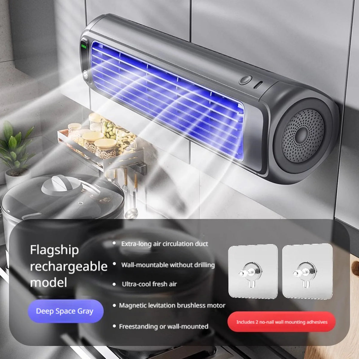 3-Speed Bladeless Fan | Wall-Mount & Floor | USB Rechargeable Bladeless Wall Floor Fan Vue