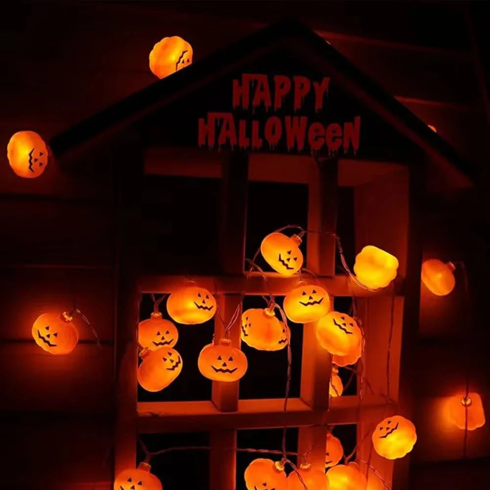 Spooky Face Pumpkin Halloween LED String Lights Battery Powered Waterproof Portable Hanging Light For Home Holiday Party Decor Vue
