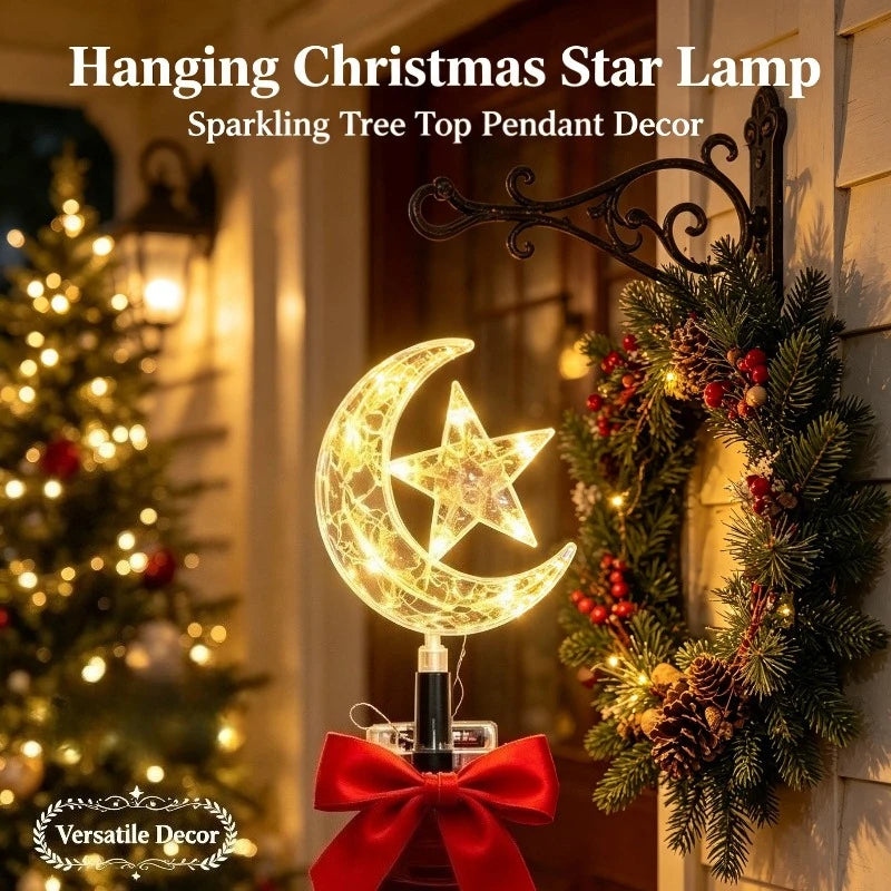 Glowing Tree Topper Lights Christmas Five Pointed Star Lamp Hanging Xmas Tree Top Ornaments Sparkling Star Pendant Party Decor Vue