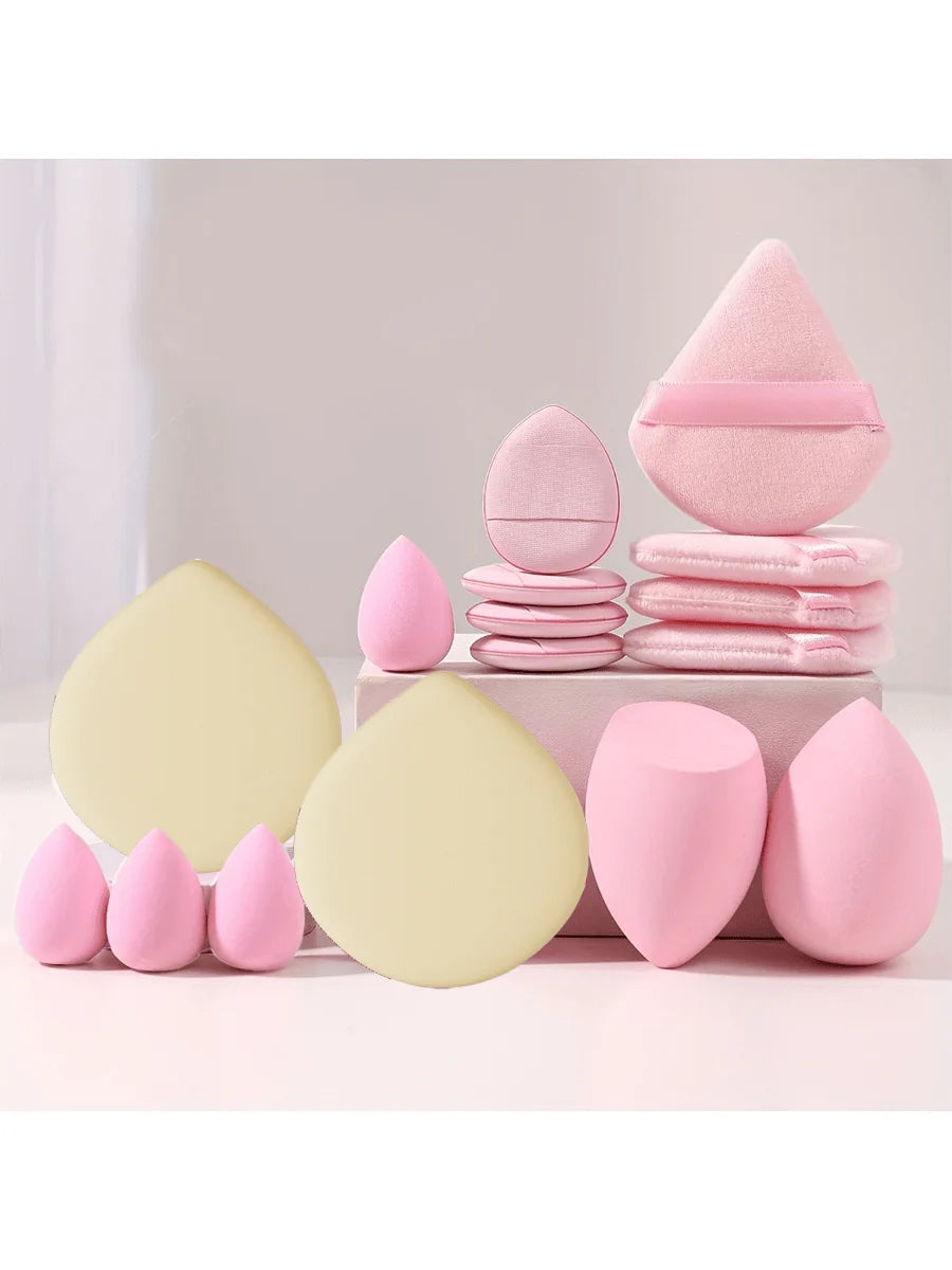 16 PCs Pink Makeup Sponge and Makeup Puff Set Suitable for Face Cream and Powder Concealer Powder Makeup Machine Vue SHE133-16pink