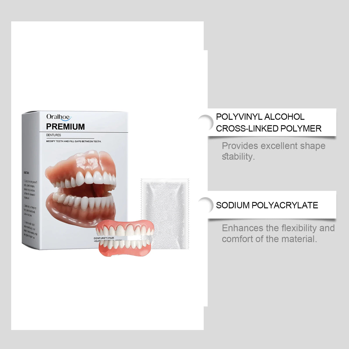 Denture Set - enhances smile aesthetics, made of comfortable material, dentures for a natural smile Vue