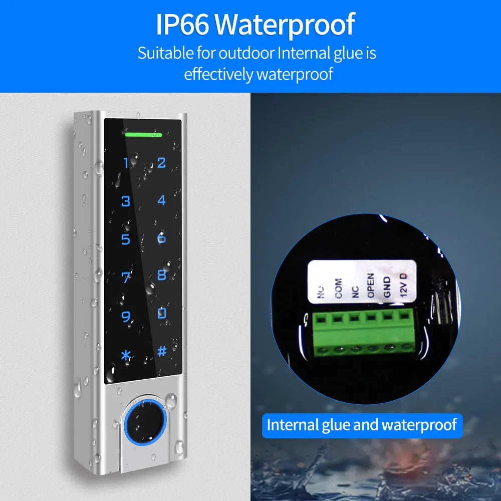 IP66 Waterproof TTLock Mobile APP Smart Standalone Metal Fingerprint Card Password Access Controller 13.56Mhz RFID Reader Vue