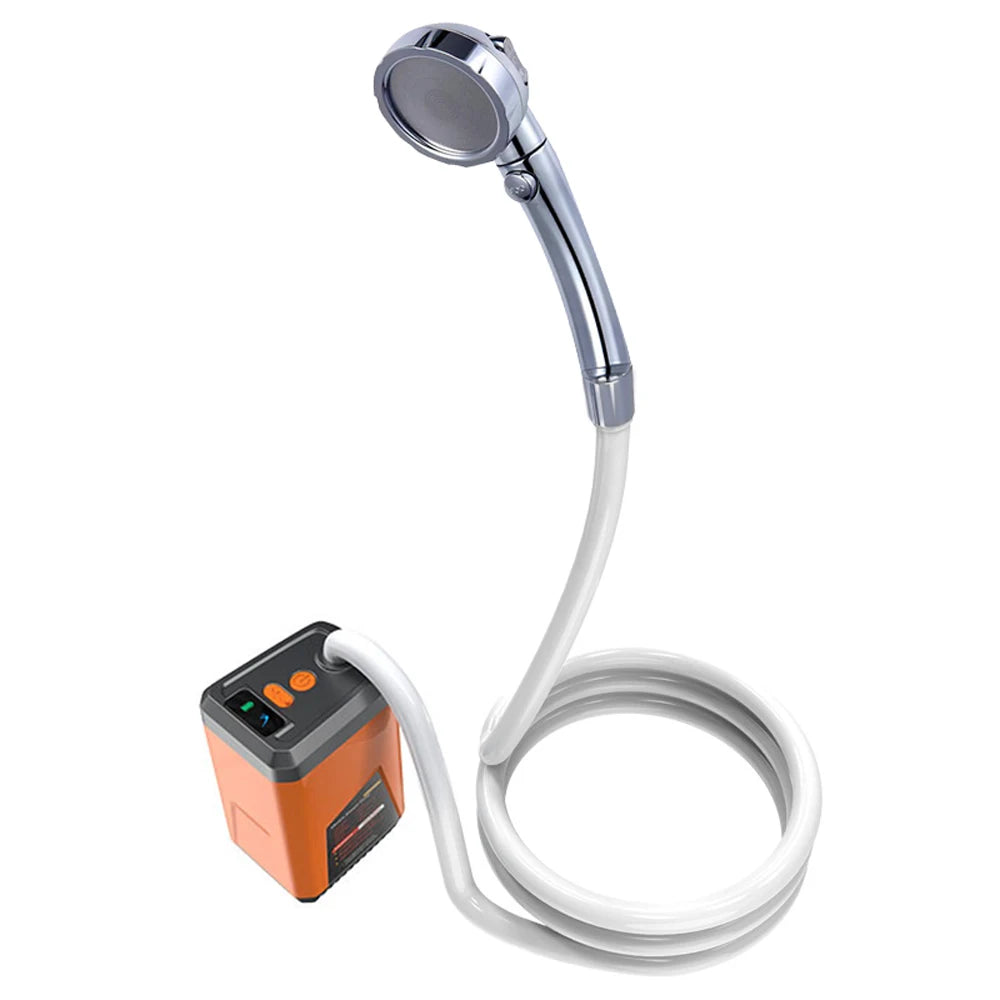 Portable Camping Shower Outdoor Electric Shower Pump Rechargeable Battery Powered Shower Waterproof Support 3 Water Modes for Vue Three gears orange