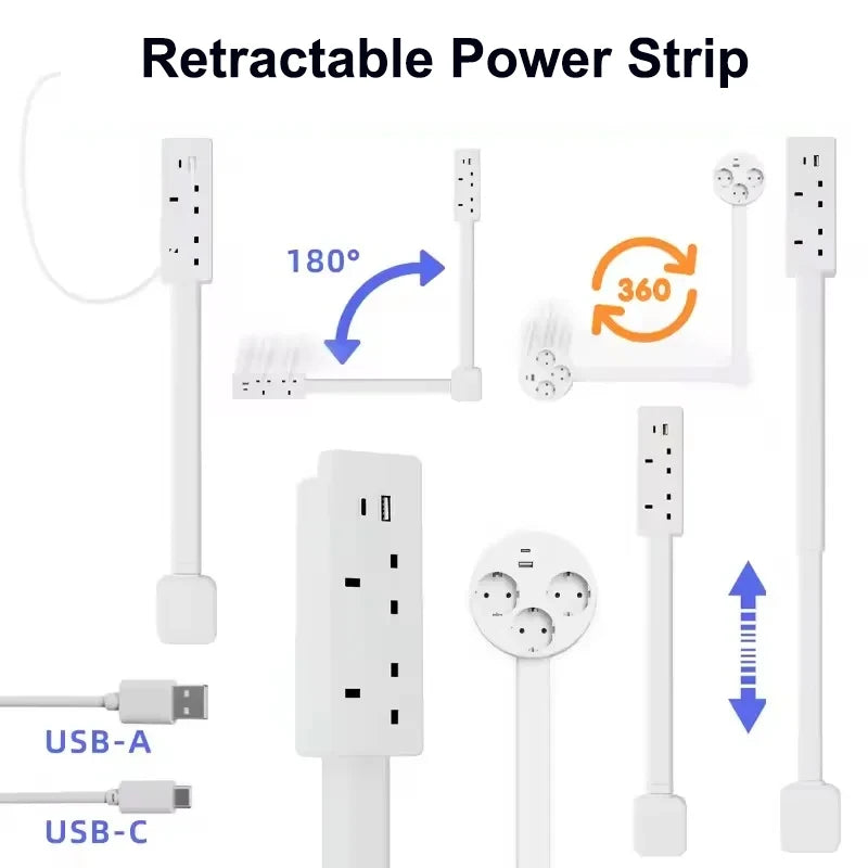 Power Outlet Extender Power Socket Expander 2xAC Sockets 1xUSB A 1xUSB C Plug and Play 180 Degree Rotatable Versatile for Sofa Vue