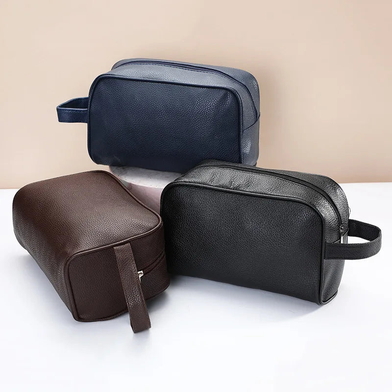 New Men Travel Cosmetic Bag Large Capacity Zipper Makeup Bags PU Leather Travel Toiletry Bag Cosmetics Organizer Storage Pouch Vue