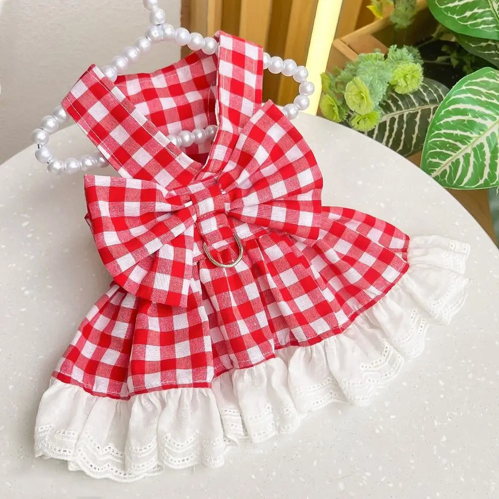 Comfortable Soft Pet Summer Clothes Breathable Thin Design Cat Plaid Skirt Fashion Dog Princess Skirt Small Animal Vue