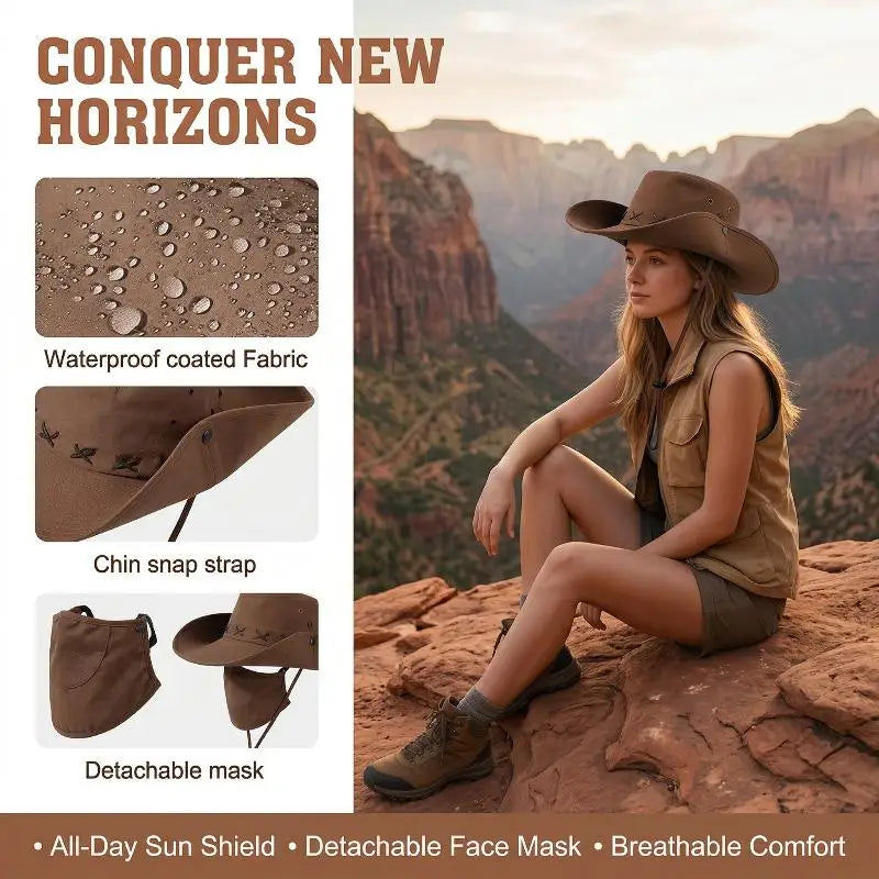 Breathable Western Cowboy Hat Solid Color Adjustable Wide Brim Sun Hat Outdoor Mountaineering Fisherman Sunshade Cap Travel 1PC Vue