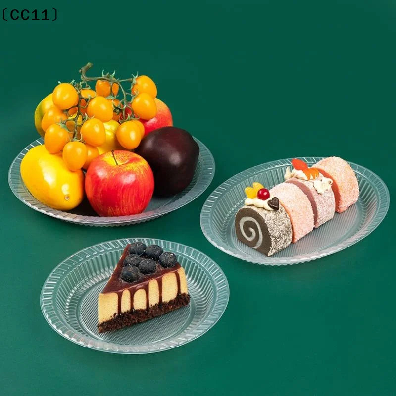 50PCS Disposable Circular Fruit Plates Transparent Plastic Snack Plates Plates Multifunctional Food Home Kitchens〔CC11〕 Vue