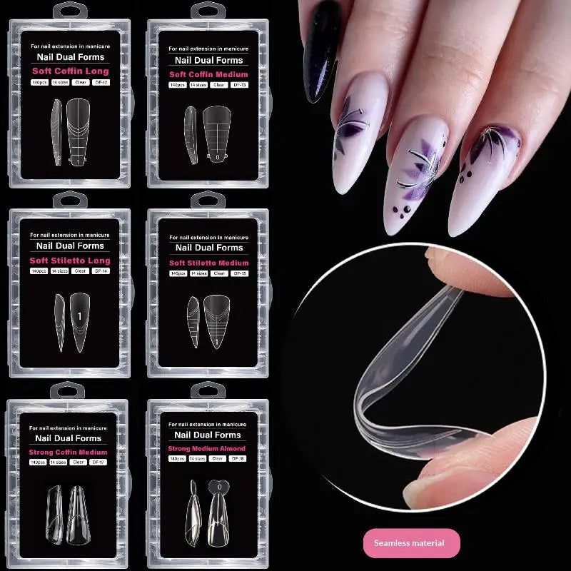 140Pcs Coffin Style Dual Nail Template Kit for Professional Nail Artists Vue