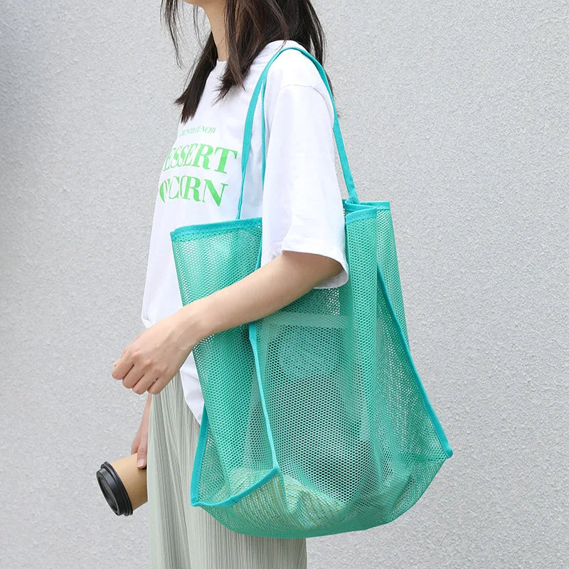 Fashion Mesh Hollow Out Handbag Design Beach Travel Package For Women Shoulder Bag Large Capacity Female Summer Shopping Totes Vue