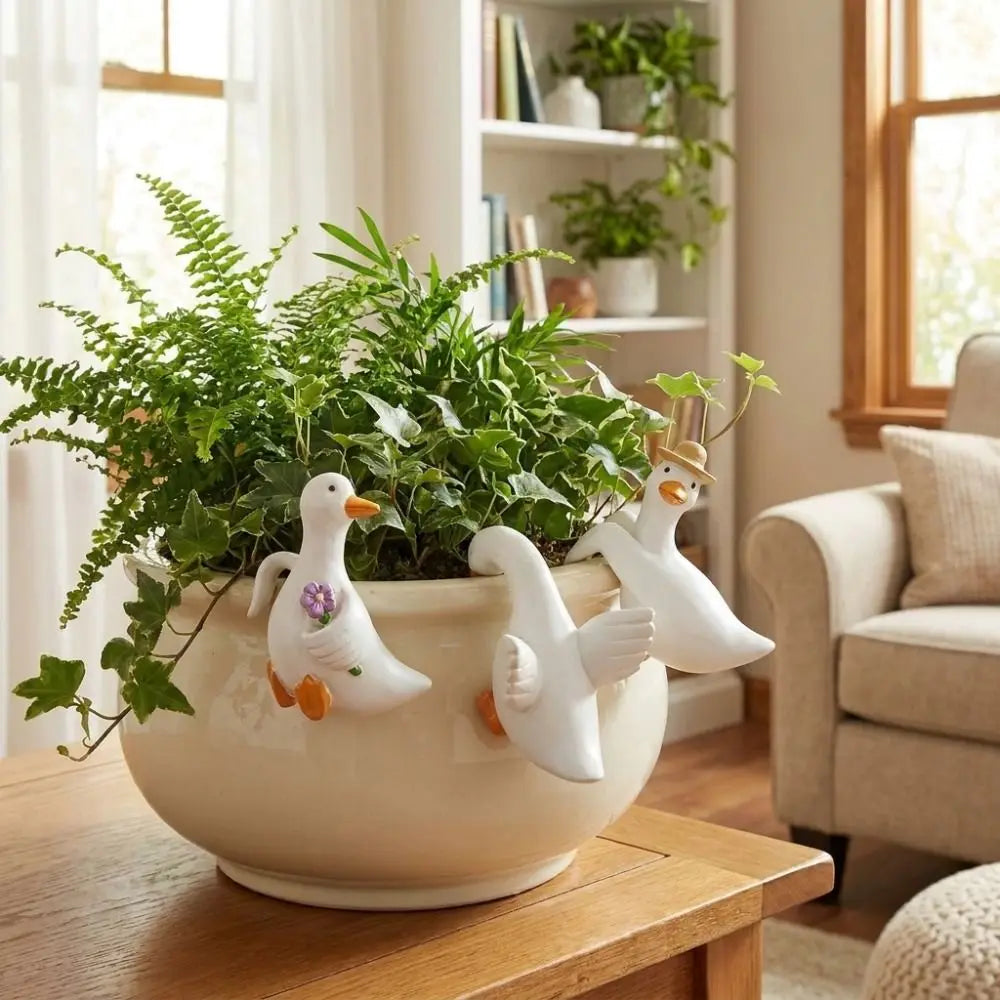 3PCS/SET Resin Duck Flowerpot Pendant Adorable Shape Realistic Simulated Animal Ornaments Whimsical Style Flower Pot Decor Vue