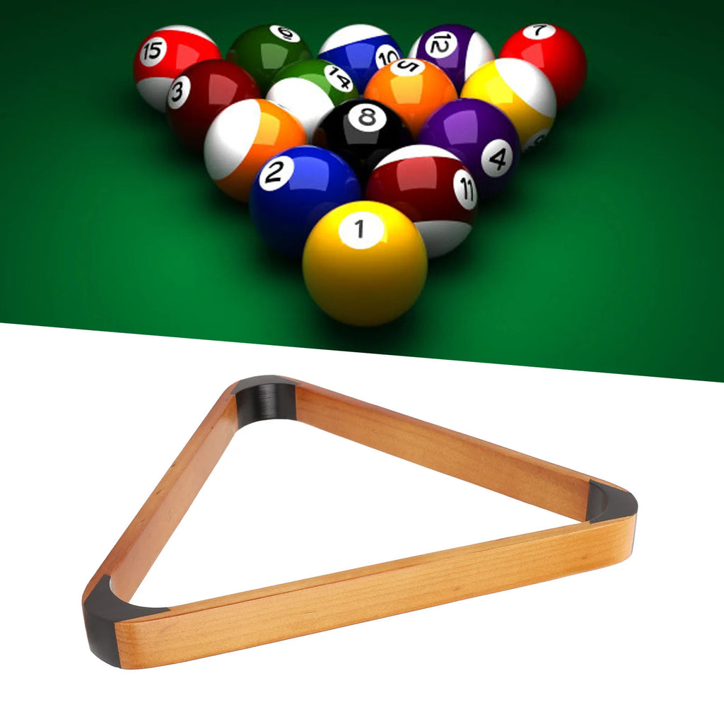 Billiard Ball Triangle Rack Black Head 57.2MM Pine British Fancy 9 Ball Pool Ball Rack Yellow Pool Ball Triangle Rack Vue