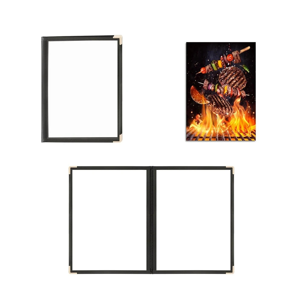 ABKW-6PCS Menu Covers,Menu Holder 4 Page 8 View Transparent Restaurant Menu Cover Book Fits 8.5X11inch Standard Size Vue