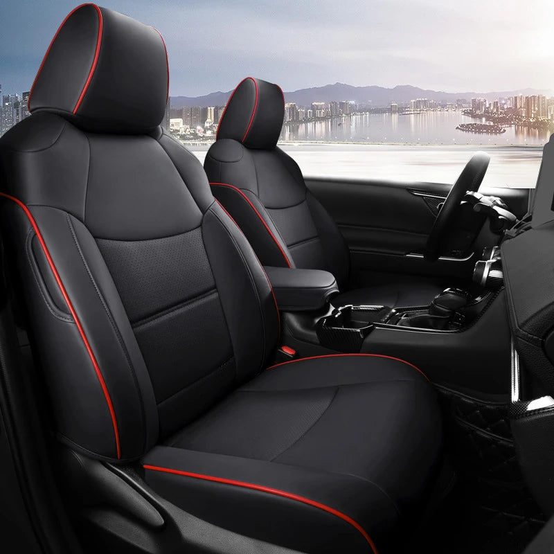 Custom Fit Car Seat Covers For Toyota Rav4 2019-2025 Airbag Compatible Leather Seat Cushion Interior Decoration Car Accessories Vue Hybrid Coffee 2023