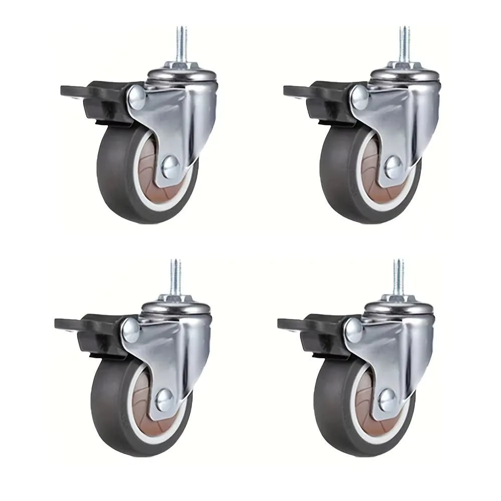 Metal Top Casters Wheels Ball Bearings TPR Rubber Furniture Casters Soft Rubber Threaded Stem Swivel Casters Furniture Vue -2in-Brake