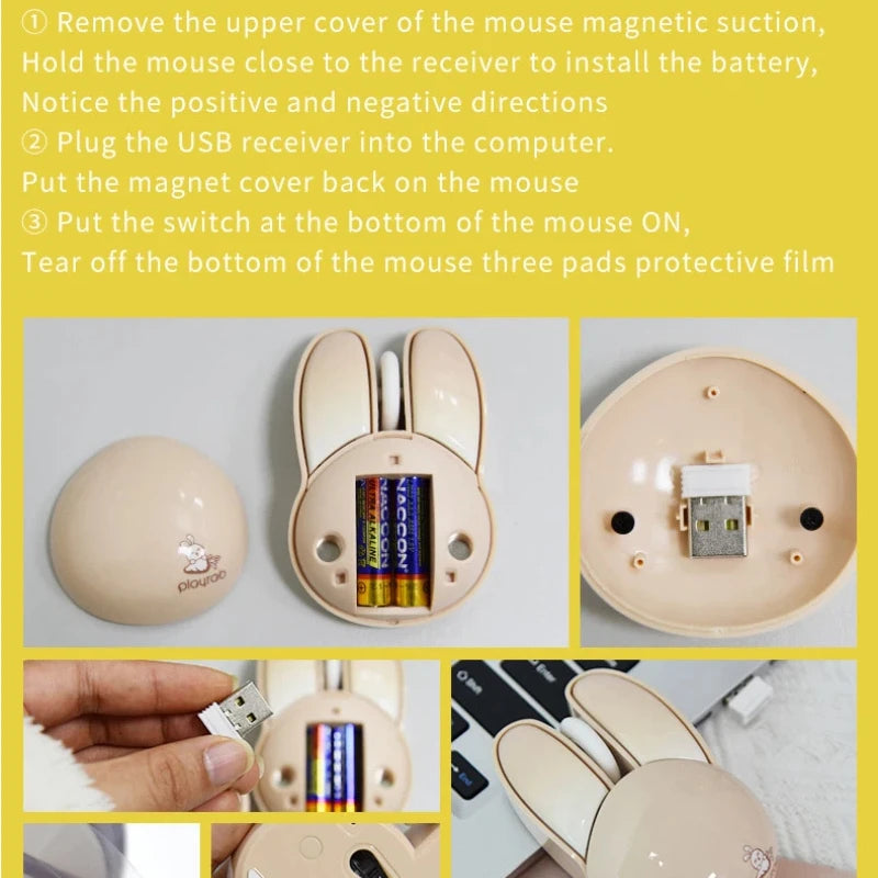 Lenovo M6 Cute Rabbit Button Wirelesss Mouse Lightweight Mute Button Long Battery Life 2.4G Wireless Mice Computer Office Vue