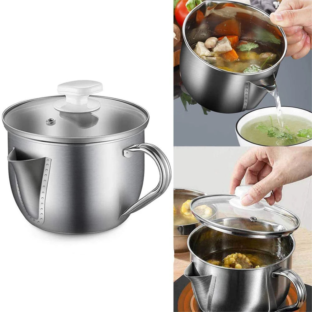 Stainless Steel Oil Seperator Household Oil Filter Bowl with Lid Hot Pot Grease Skimmer Vue Default Title