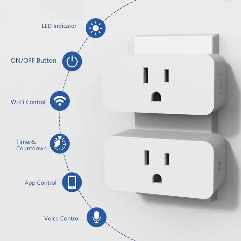 Remote Voice Control Mini WiFi Smart Plug 110-240V 10A US Plug Smart Home Socket Remote Control Timing Function Timer Plug Vue