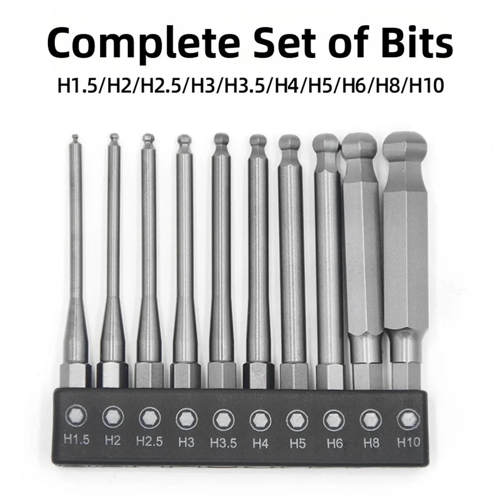 10pc Magnetic Ball Head Hex Screwdriver Bit Set – 75mm 1/4" Shank Screwdriver Bit Set Vue