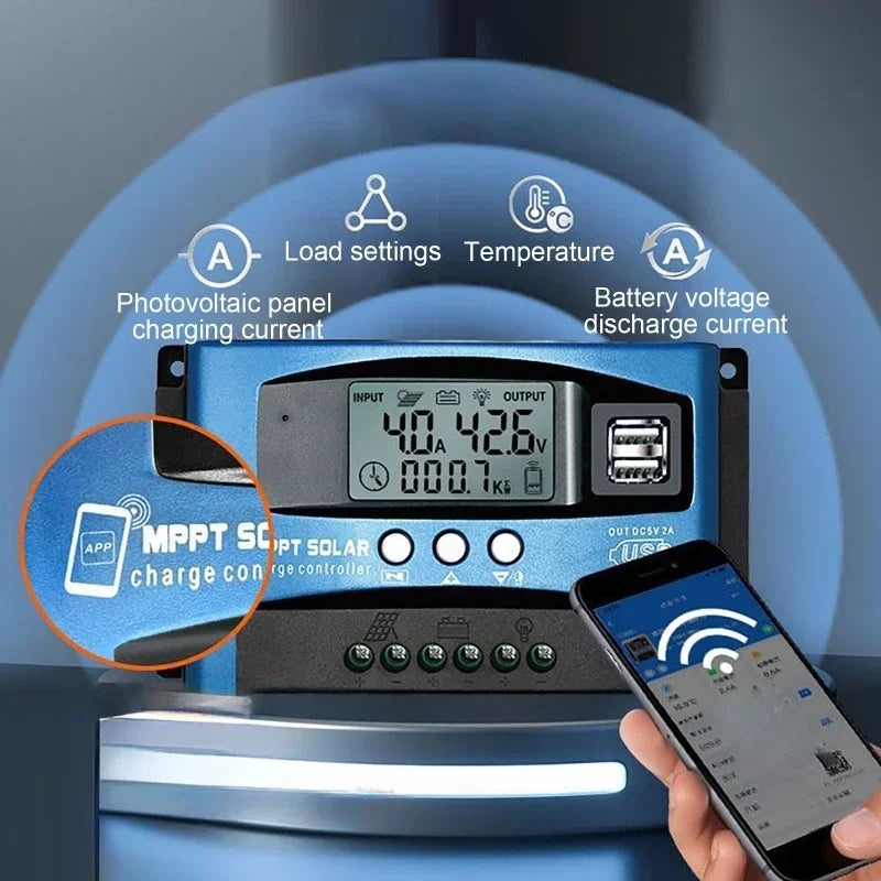 MPPT Solar Charge Controller 12V 24V WiFi Bluetooth LCD 100A Solar Charge Controller Vue