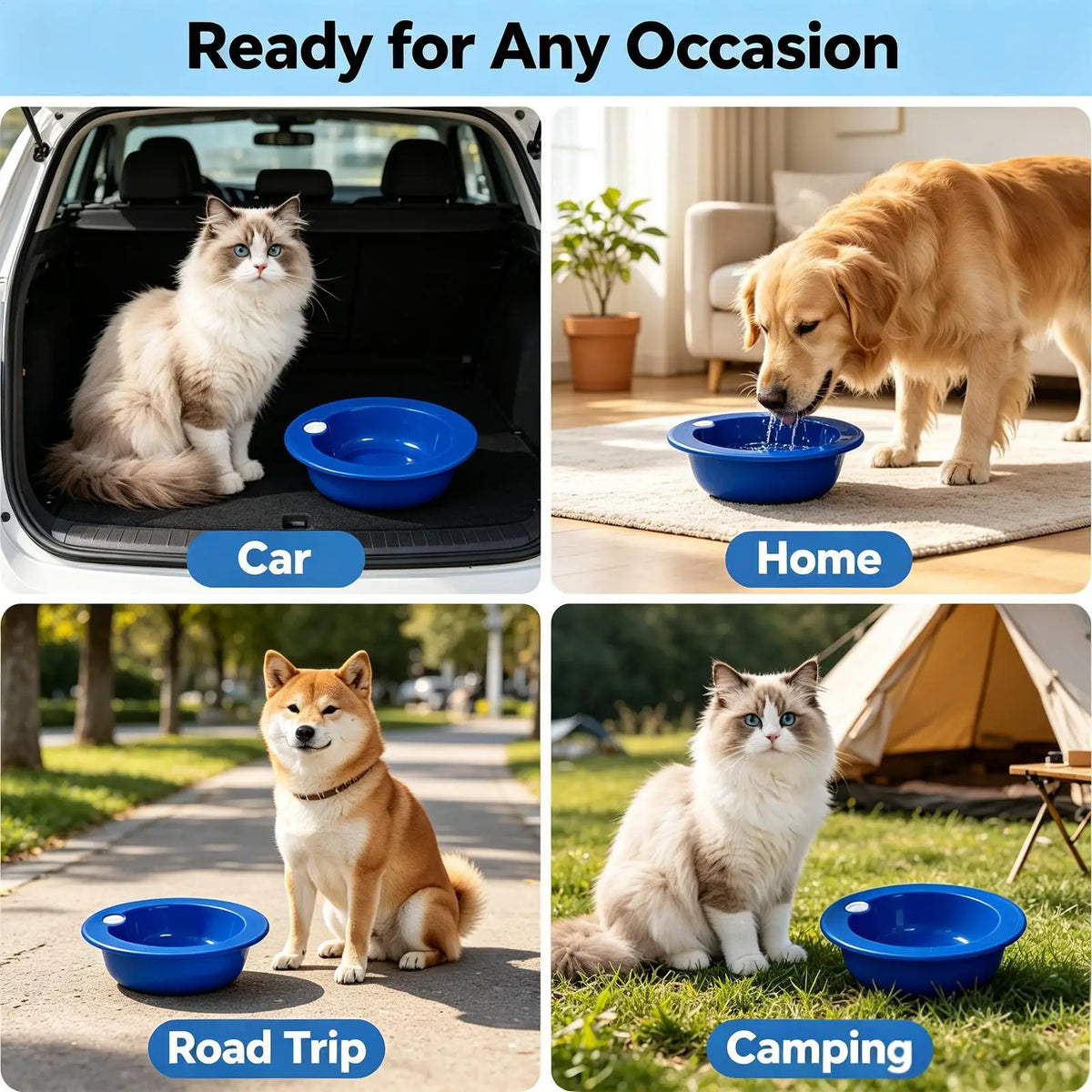 1800ml Leak-Proof Pet Water Bowl, Summer Cooling Feeder for Small to Large Breeds, Portable Hydration Drinker for Camping RV Vue