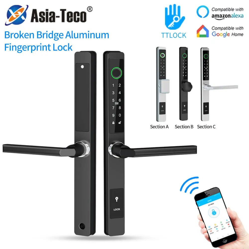 Ttlock App Bluetooth Fingerprint Electronic Smart Door Lock Phone/ Fingerprint / IC Card / Code / Emergency Key Unlock Rainproof Vue