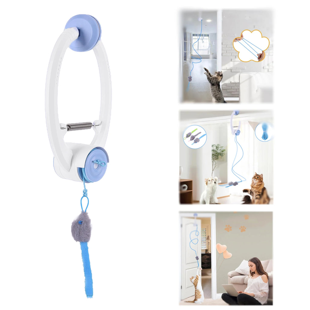 Door Hanging Automatic Retractable Kitten Toys with 3 Catnip Mice Independent Play Hanging Door Cat Toys for Indoor Cats Vue