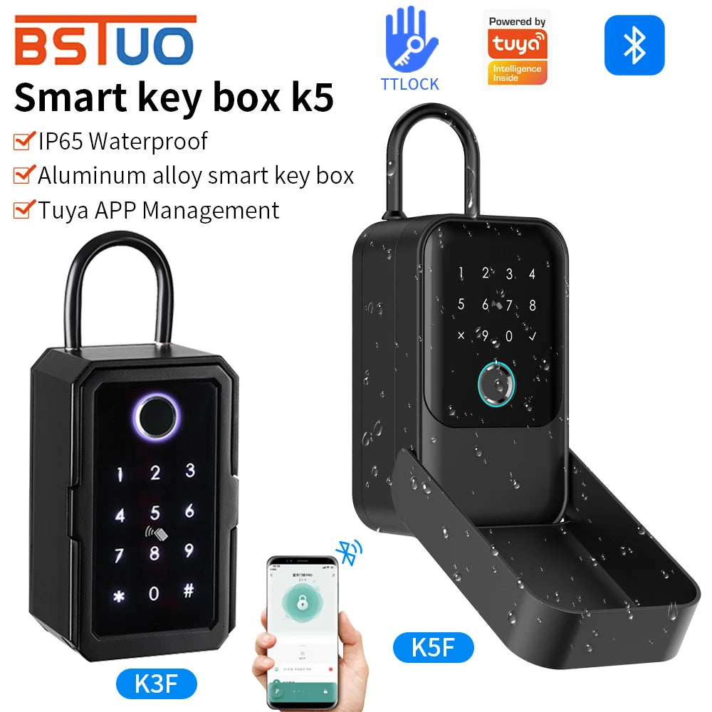 Support Tuya/TTLOCK App Bluetooth Fingerprint Key Safe Waterproof Key Storage Lock Box Password Box Key Safety Lock Box Mounted Vue