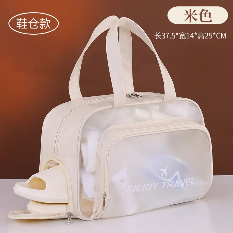 New Double-Layer Swimming Storage Bag Dry Wet Separation Travel Bag Waterproof Beach Bag Large Capacity Fitness Bag Vue 9015-Beige
