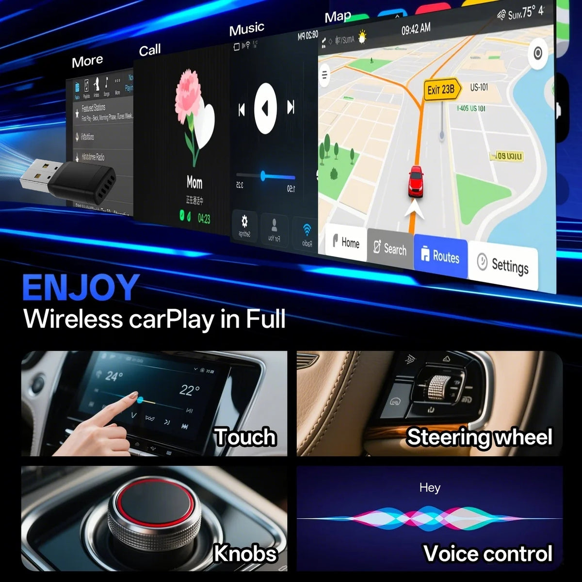2026 2-in-1 Wireless CarPlay Adapter, Plug & Play, Auto Connect, Zero Latency, Compatible with Apple & Android Vue