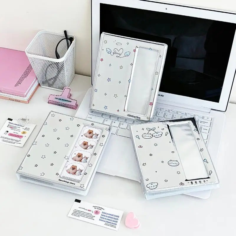 Cartoon 4 Grid Idol Card Photo Booth Album For 40 Pcs 2x6 Inch Photo Strips Bookmark 20 Pcs 4x6 4R Photo Holder Vue