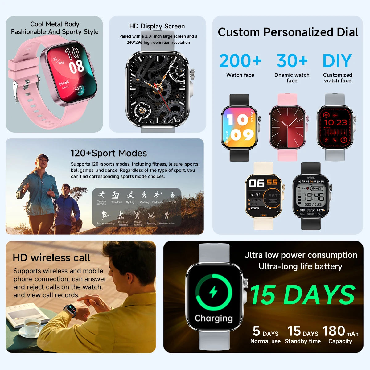 New Fashion Smart Watch for Android/IOS 2.01'Display Voice Assistant Bluetooth Call Phone Answer Sport Fitness Tracker Men Women Vue