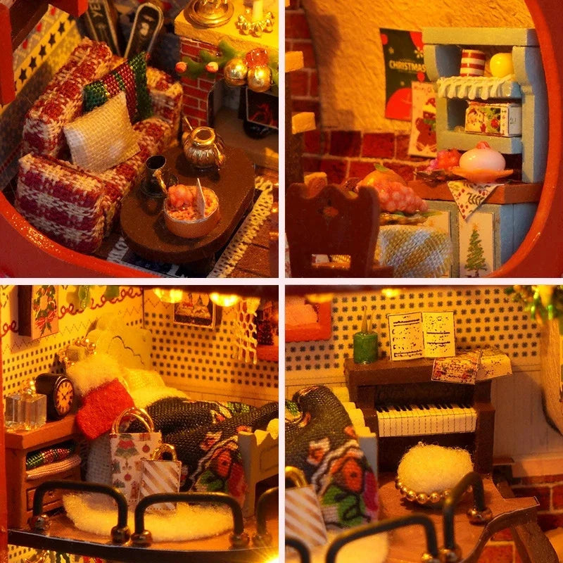 Christmas DIY Mini Cottage Stocking Ornament 3D Puzzle For Best Friend Tiny Handmade Scene Table Decor Home Display Holiday Gift Vue