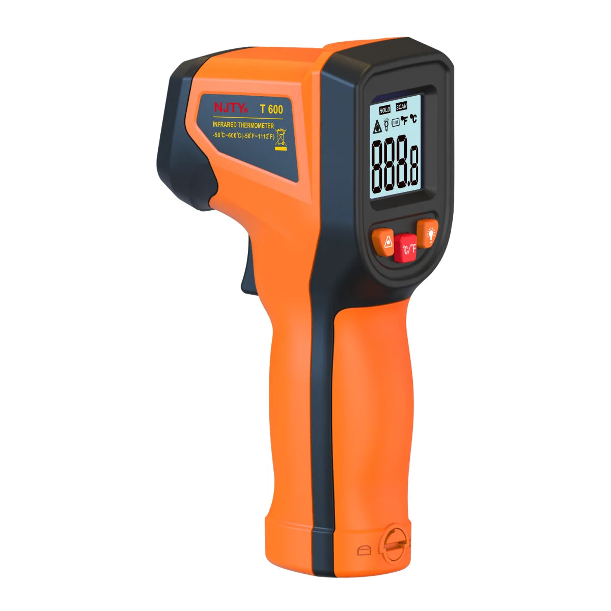 NJTY T600 Infrared Thermometer Handheld Heat Temperature For Cooking Tester Pizza Oven Grill & Engine - Laser Surface Temp Read Vue Orange -50~600