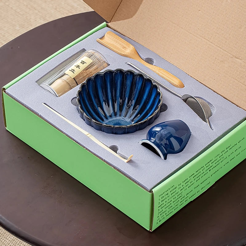 6Pcs/set Matcha Whisk Scoop and Holder Matcha Bowl with Strainer Japanese Matcha Ceremony Accessory Vue
