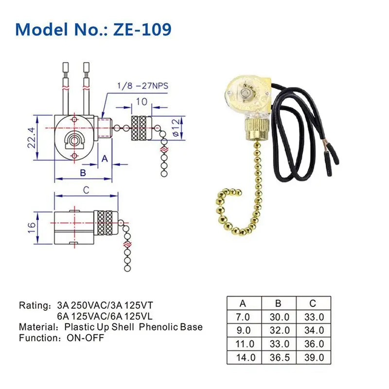 ABKW-6Pack Ceiling Fan Light Switch ZE-109 Fan Switch Ceiling Pull Chain Switch Replacement (Brass) Vue
