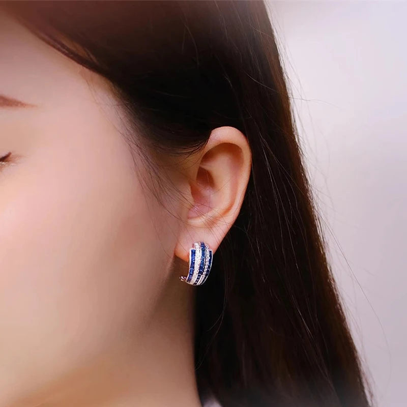 Huitan Cubic Zirconia Geometric Hoop Stud Earrings for Women Hoop Stud Earrings Vue
